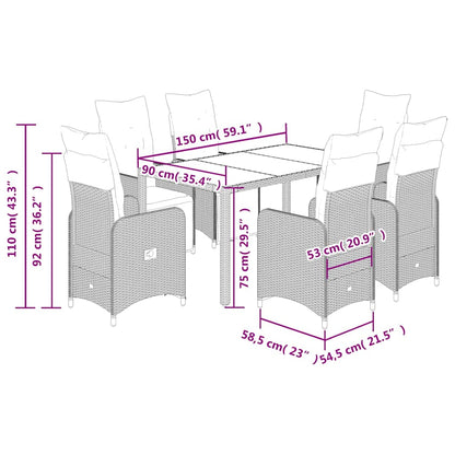 7-tlg. Garten-Bistro-Set mit Kissen Grau Poly Rattan
