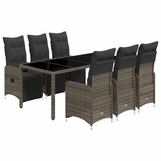 7-tlg. Garten-Bistro-Set mit Kissen Grau Poly Rattan