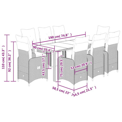 9-tlg. Garten-Bistro-Set mit Kissen Braun Poly Rattan