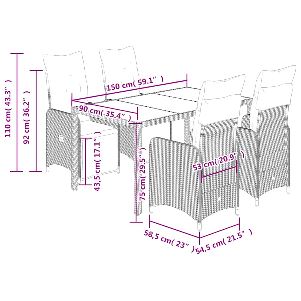 5-tlg. Garten-Bistro-Set mit Kissen Braun Poly Rattan