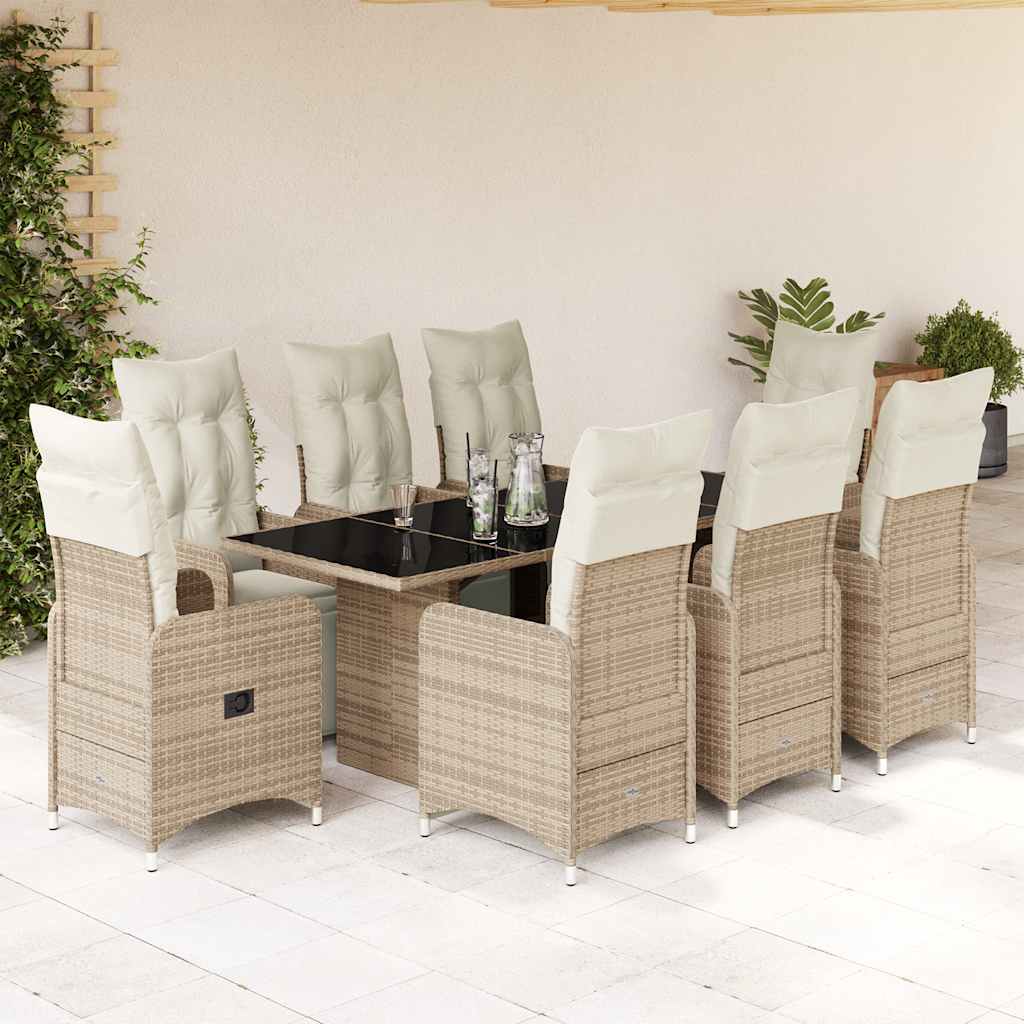 9-tlg. Garten-Bistro-Set mit Kissen Braun Poly Rattan