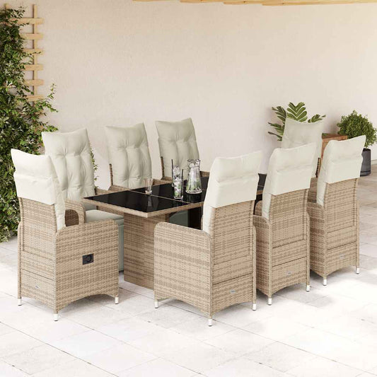 9-tlg. Garten-Bistro-Set mit Kissen Braun Poly Rattan