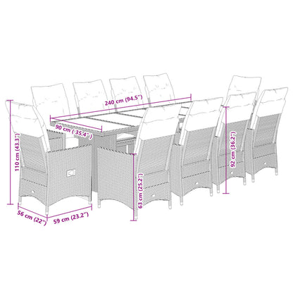 11-tlg. Garten-Bistro-Set mit Kissen Grau Poly Rattan