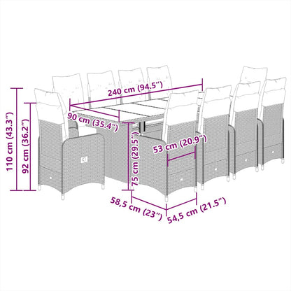 11-tlg. Garten-Bistro-Set mit Kissen Beige Poly Rattan