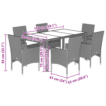 5-tlg. Garten-Essgruppe mit Kissen Schwarz Poly Rattan und Glas