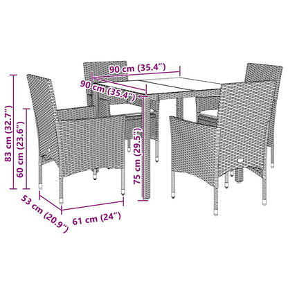 5-tlg. Garten-Essgruppe mit Kissen Hellgrau Poly Rattan Glas