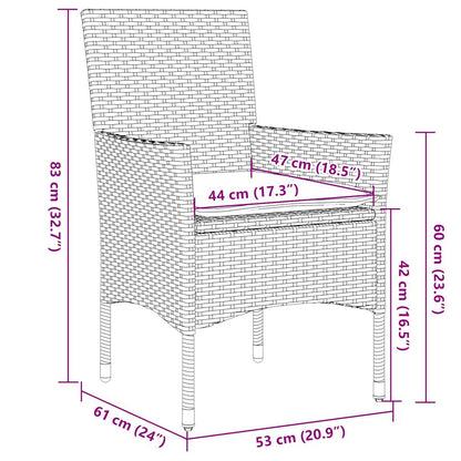 3-tlg. Garten-Essgruppe mit Kissen Schwarz Poly Rattan Glas