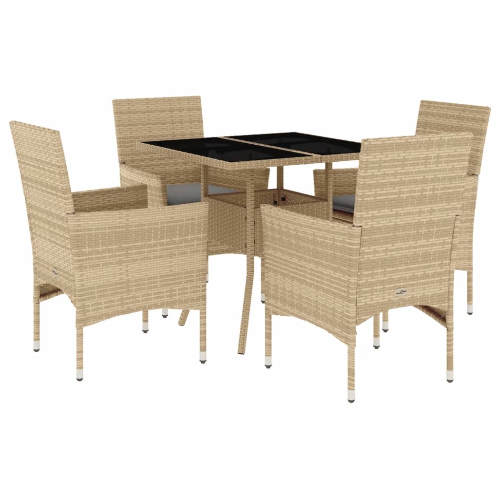 5-delt sæt Have spisestuesæt med puder Beige polyrattan og glas