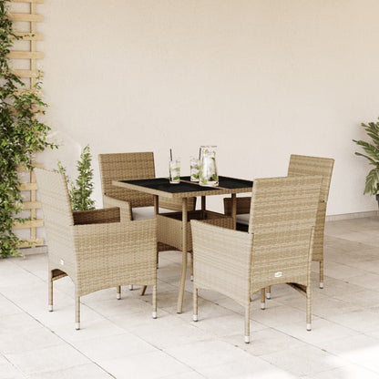 5-delt sæt Have spisestuesæt med puder Beige polyrattan og glas