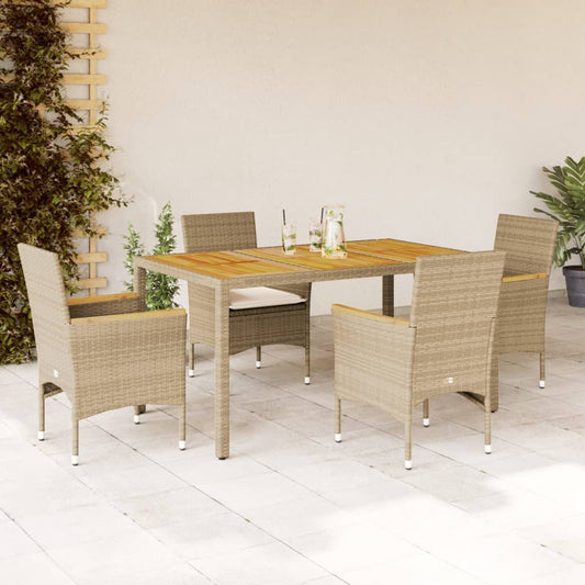 5-tlg. Garten-Essgruppe mit Kissen Beige Poly Rattan Akazie