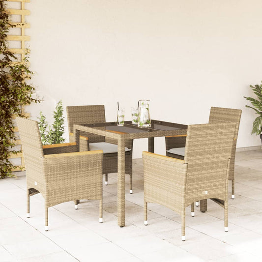 5-tlg. Garten-Essgruppe mit Kissen Beige Poly Rattan und Glas