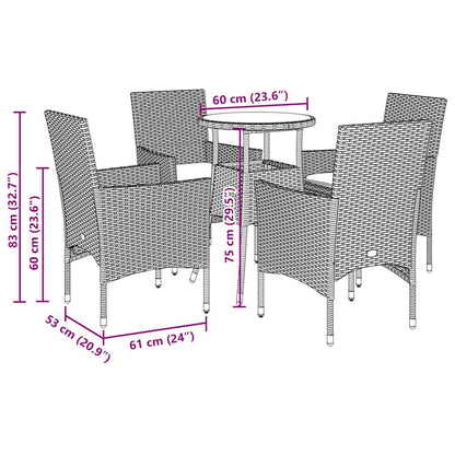 5-tlg. Garten-Essgruppe mit Kissen Schwarz Poly Rattan Akazie