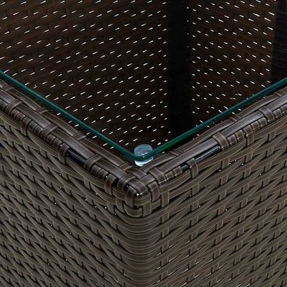 3-tlg. Bistro-Set mit Kissen Braun Poly Rattan und Glas