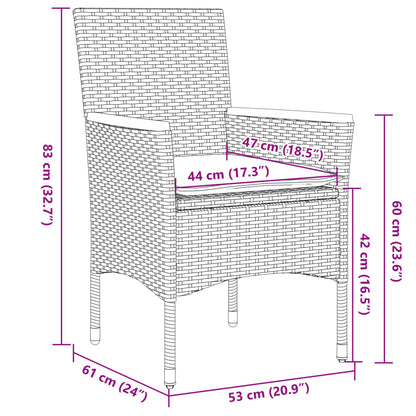 3-tlg. Bistro-Set mit Kissen Schwarz Poly Rattan und Glas