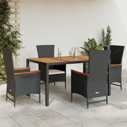 5-tlg. Garten-Essgruppe mit Kissen Schwarz Poly Rattan