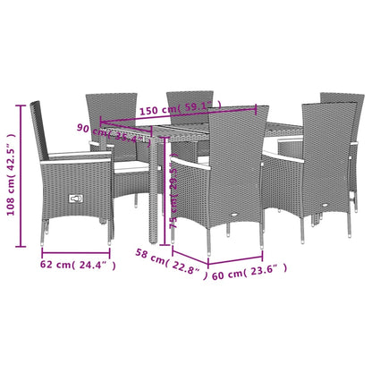 7-tlg. Garten-Essgruppe mit Kissen Schwarz Poly Rattan