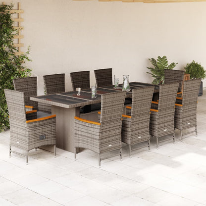 11-tlg. Garten-Essgruppe mit Kissen Grau Poly Rattan
