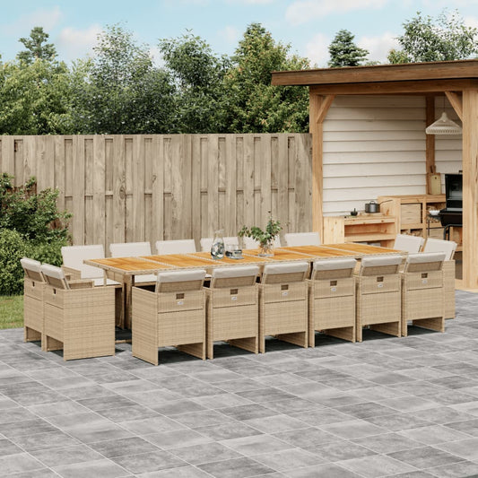 17-tlg. Garten-Essgruppe mit Kissen Beige Poly Rattan