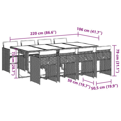 9-tlg. Garten-Essgruppe mit Kissen Grau Poly Rattan