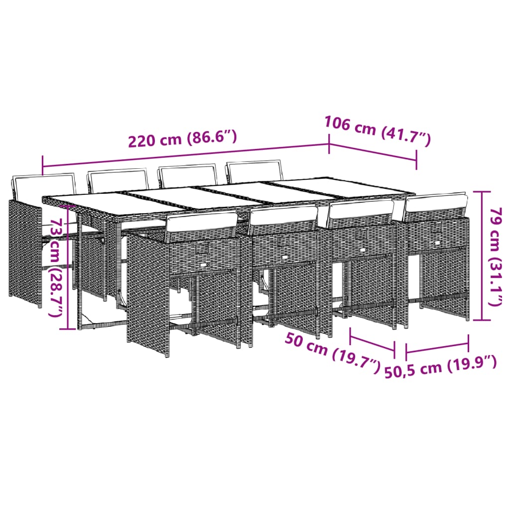 9-tlg. Garten-Essgruppe mit Kissen Braun Poly Rattan