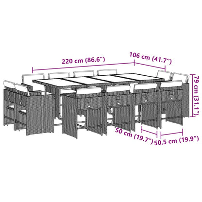 13-tlg. Garten-Essgruppe mit Kissen Grau Poly Rattan