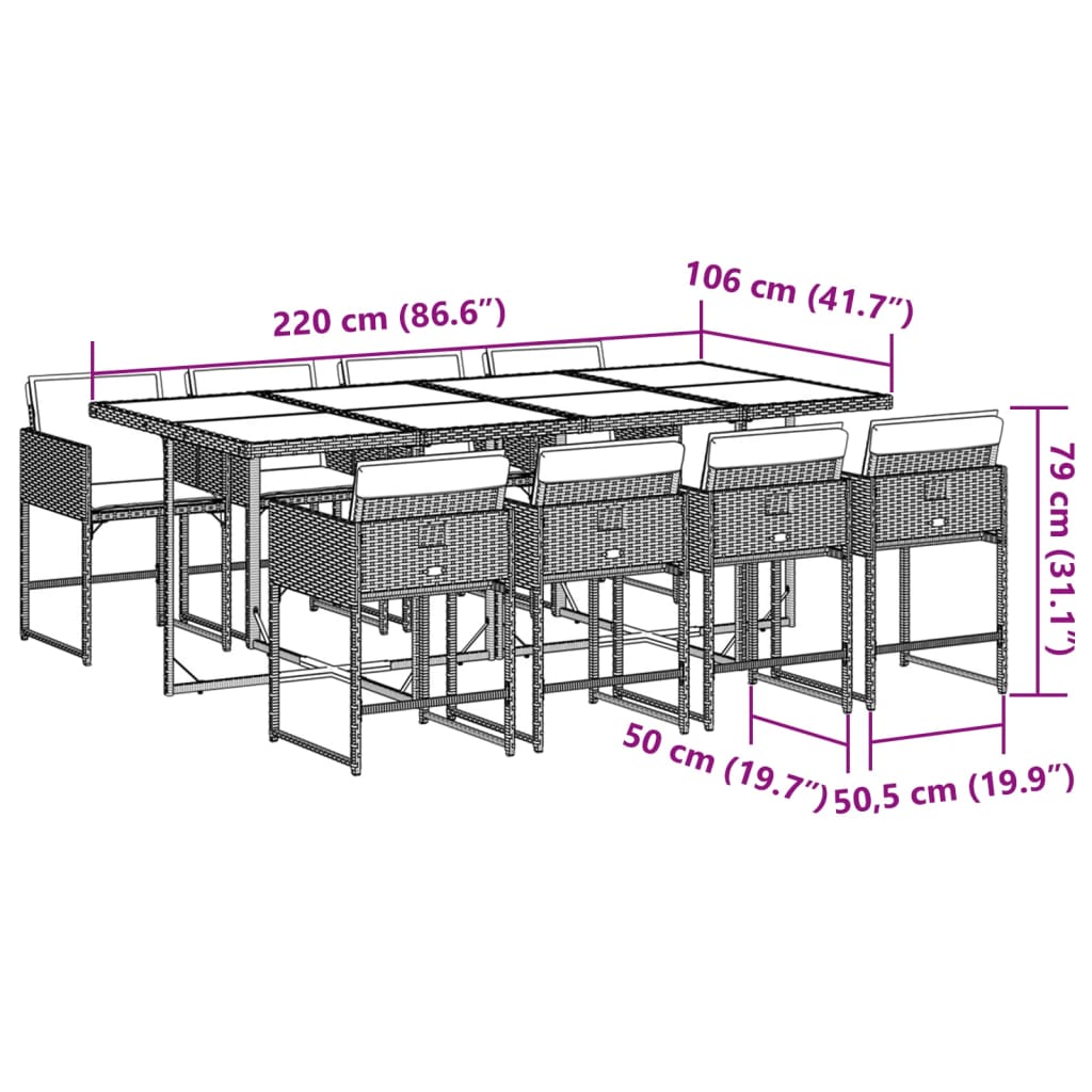 9-tlg. Garten-Essgruppe mit Kissen Hellgrau Poly Rattan