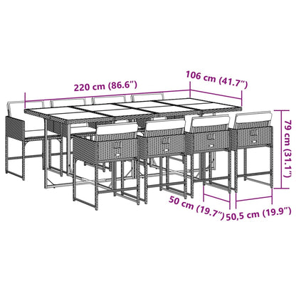 9-tlg. Garten-Essgruppe mit Kissen Hellgrau Poly Rattan
