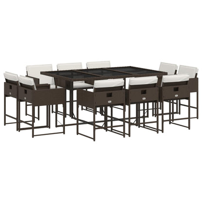 11-tlg. Garten-Essgruppe mit Kissen Braun Poly Rattan