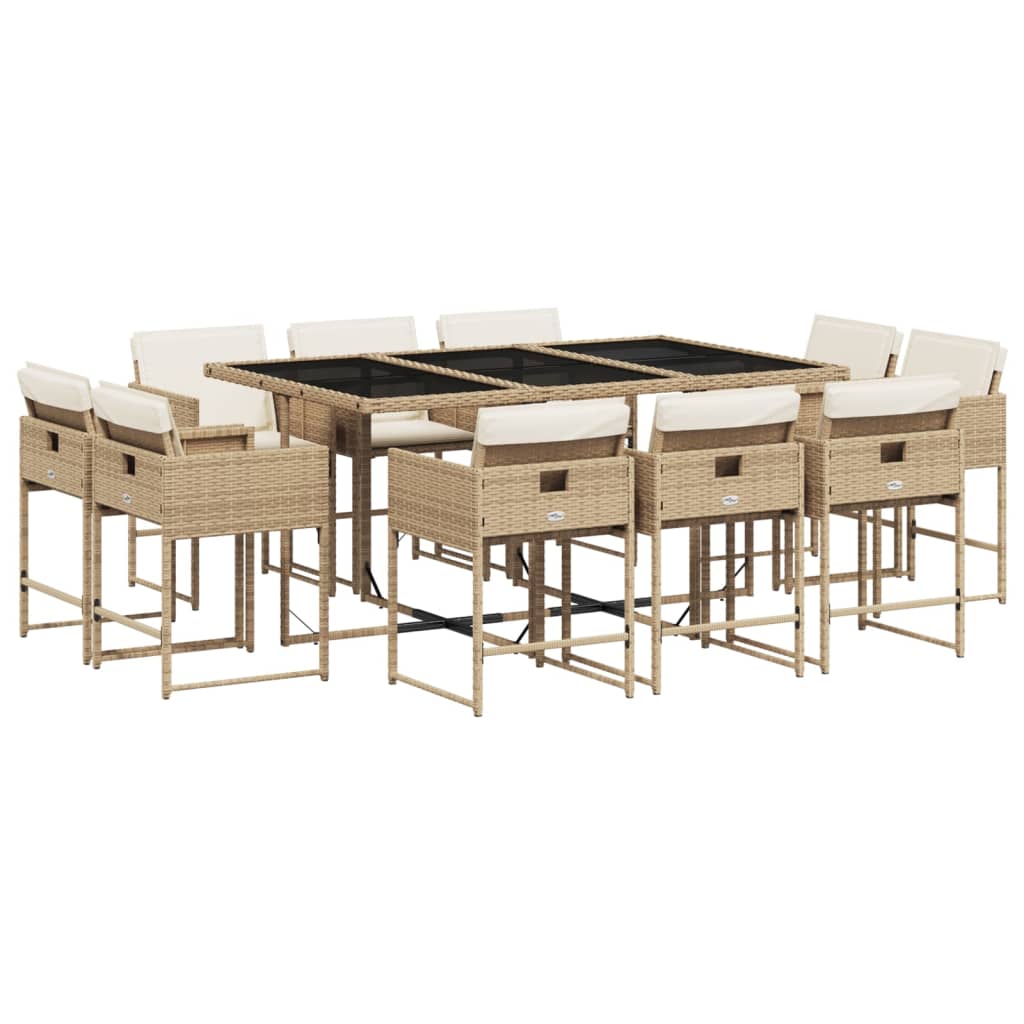 11-tlg. Garten-Essgruppe mit Kissen Beige Poly Rattan