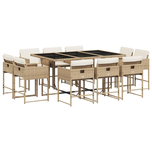 11-tlg. Garten-Essgruppe mit Kissen Beige Poly Rattan