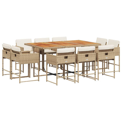 11-tlg. Garten-Essgruppe mit Kissen Beige Poly Rattan