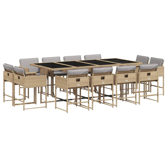 13-tlg. Garten-Essgruppe mit Kissen Beigemischung Poly Rattan