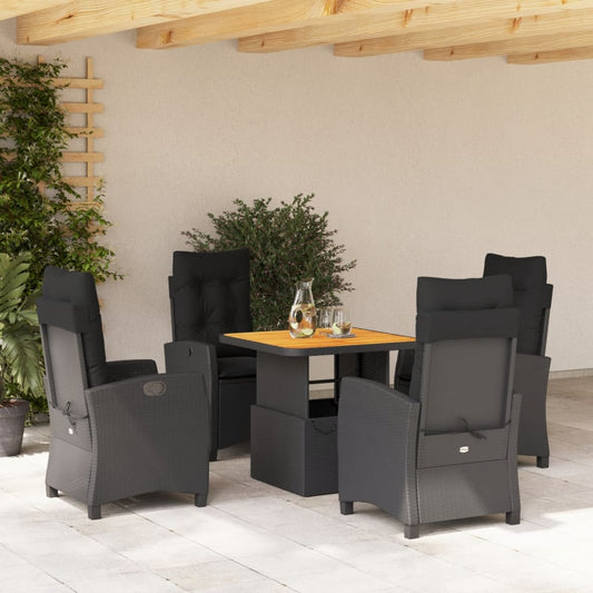 5-tlg. Garten-Essgruppe mit Kissen Schwarz Poly Rattan