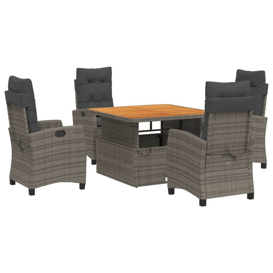 5-tlg. Garten-Essgruppe mit Kissen Grau Poly Rattan