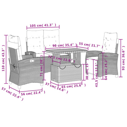 4-tlg. Garten-Essgruppe mit Kissen Grau Poly Rattan