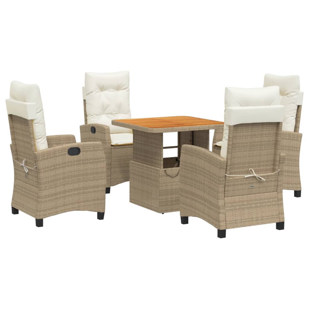 5-tlg. Garten-Essgruppe mit Kissen Beige Poly Rattan