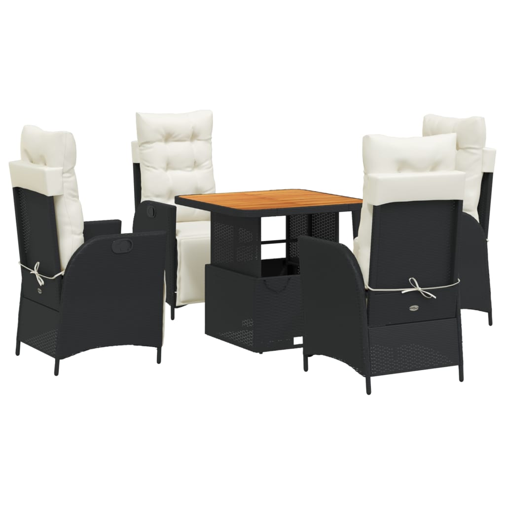 5-tlg. Garten-Essgruppe mit Kissen Schwarz Poly Rattan