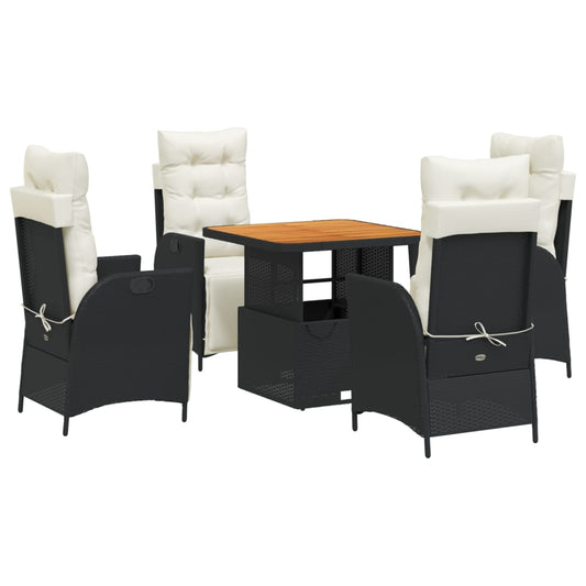 5-tlg. Garten-Essgruppe mit Kissen Schwarz Poly Rattan
