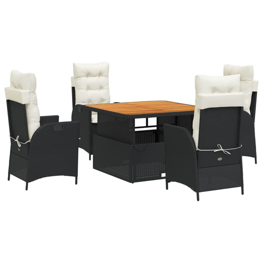 5-tlg. Garten-Essgruppe mit Kissen Schwarz Poly Rattan