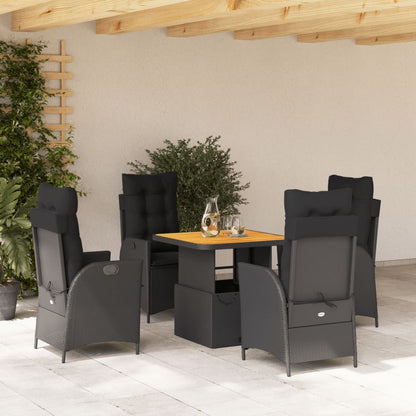 5-tlg. Garten-Essgruppe mit Kissen Schwarz Poly Rattan