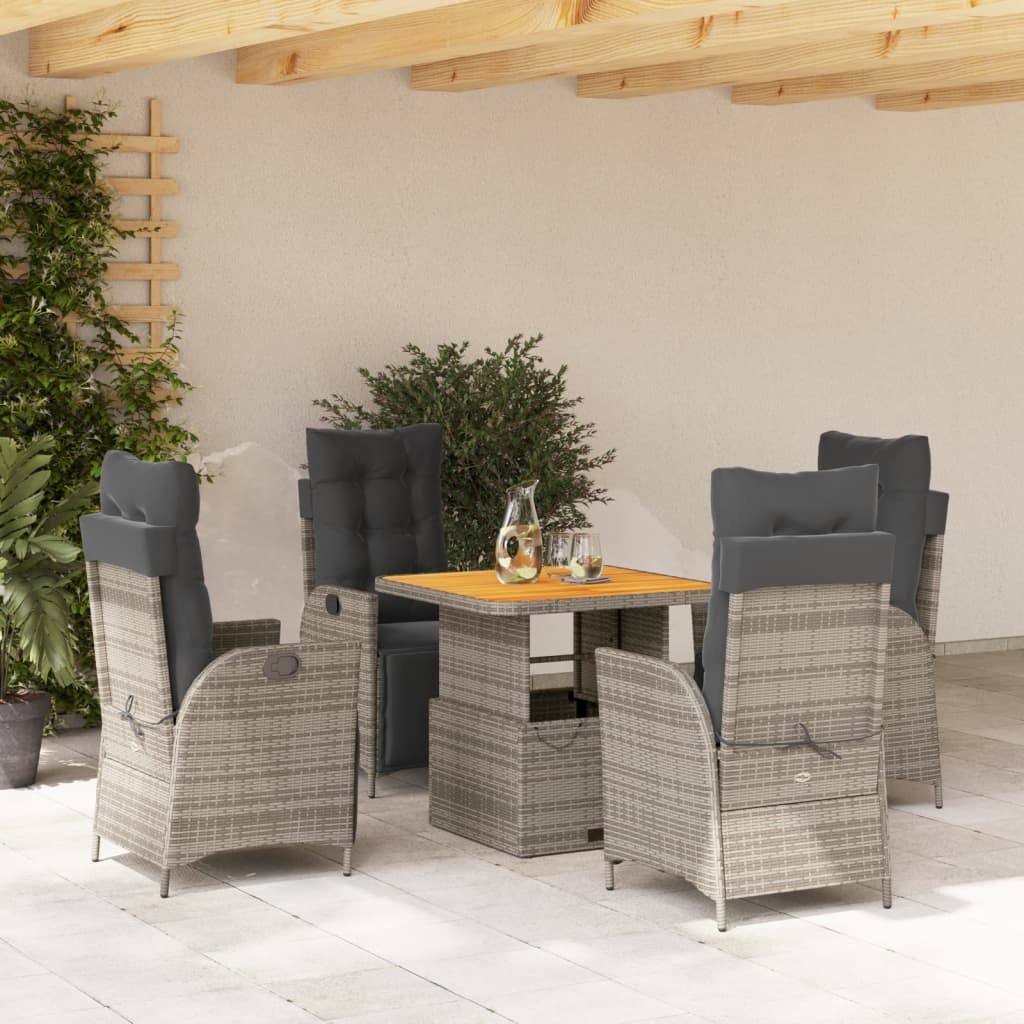 5-tlg. Garten-Essgruppe mit Kissen Grau Poly Rattan