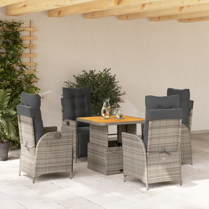 5-tlg. Garten-Essgruppe mit Kissen Grau Poly Rattan