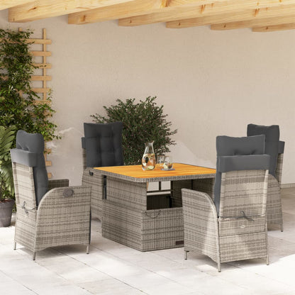 5-tlg. Garten-Essgruppe mit Kissen Grau Poly Rattan