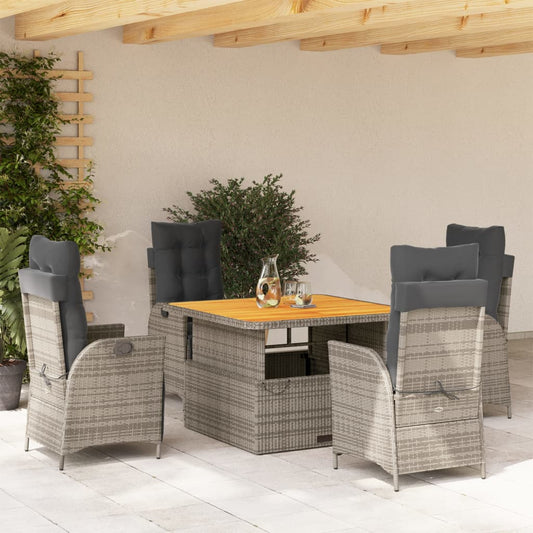 5-tlg. Garten-Essgruppe mit Kissen Grau Poly Rattan