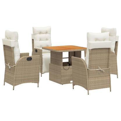 5-tlg. Garten-Essgruppe mit Kissen Beige Poly Rattan