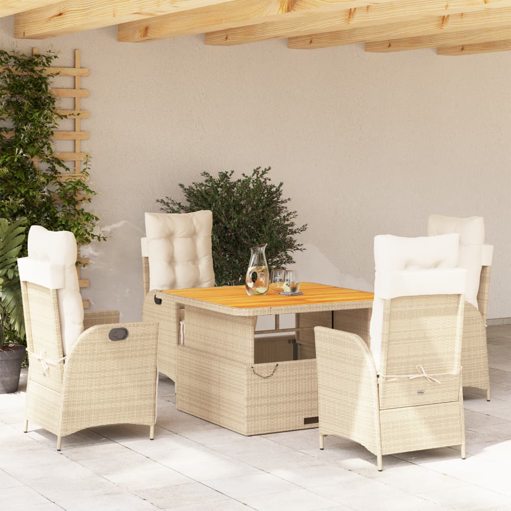 5-tlg. Garten-Essgruppe mit Kissen Beige Poly Rattan