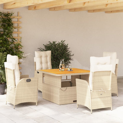 5-tlg. Garten-Essgruppe mit Kissen Beige Poly Rattan