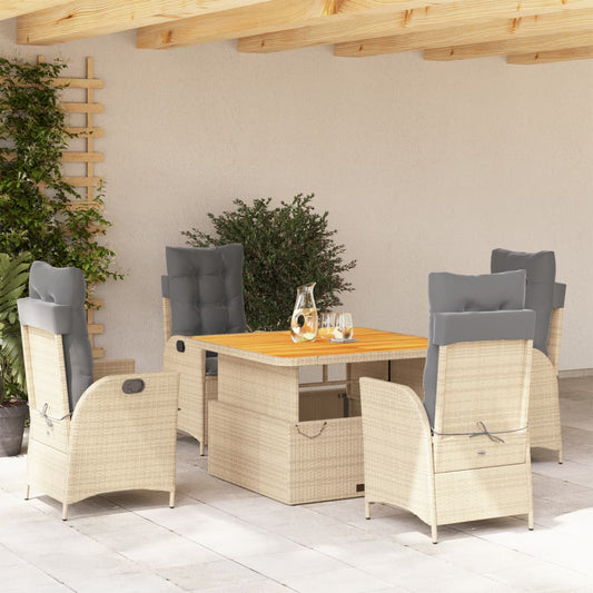 5-tlg. Garten-Essgruppe mit Kissen Beige Poly Rattan