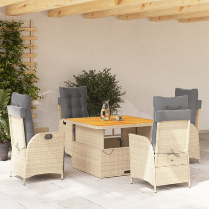 5-tlg. Garten-Essgruppe mit Kissen Beige Poly Rattan