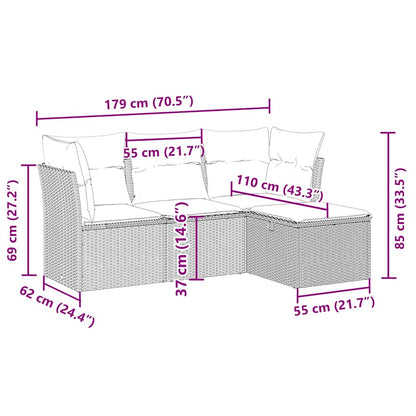 4-tlg. Garten-Sofagarnitur mit Kissen Hellgrau Poly Rattan